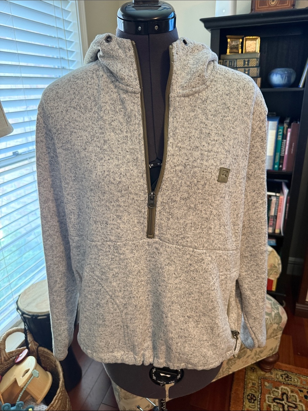 Billabong Women's Light Heather Gray Half-Zip Adventure Hooded Jacket